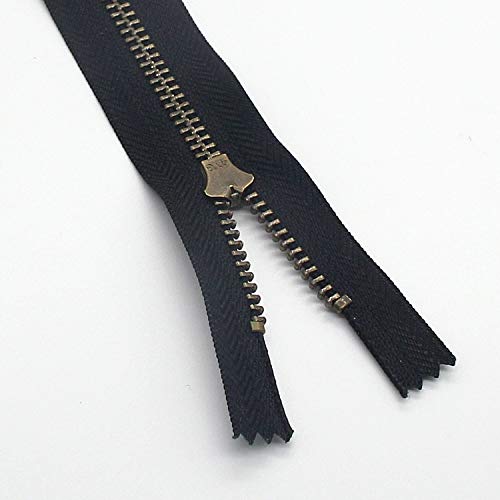 3# 15 cm Metal Zipper for Jeans Antique Brass Zipper 6 inch Close End Jeans Zippers 6pcs(Black-Brass) Leekayer - color: Black tape-Brass teeth, size: 6"