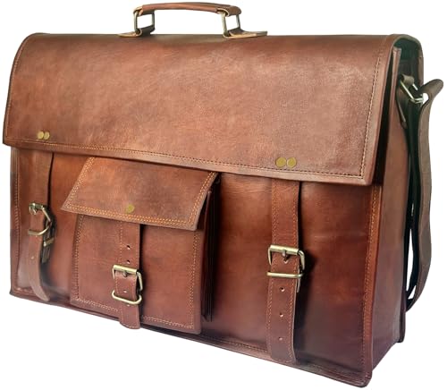 Leather Messenger Bag for Men, 18" Laptop Briefcase, Vintage Satchel, Large - color: 18 Inches (Brown)