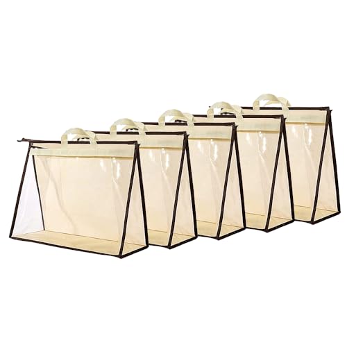 fazhongfa 5 PCS Hanging Handbag Storage Organizer Non-Woven Transparent Dust-proof Homewares Purse Wallet Closet Storage Bag with Zipper and Handle (XL) - size: XL