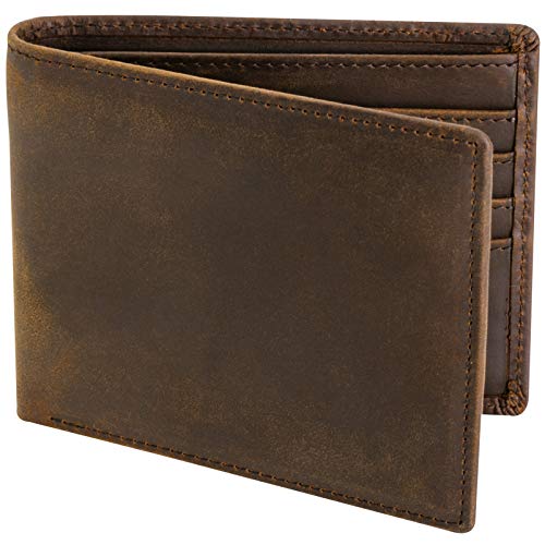 Top Grain Leather Wallet for Men | RFID Blocking | Extra Capacity Bifold Wallet with 2 ID Windows | Ultra Strong Stitching | Slim Billfold with 8 Card Slots | Gift for Him - color: Brown