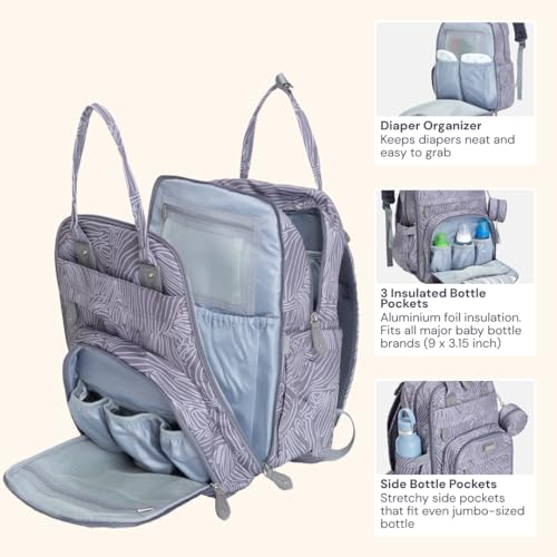 BabbleRoo Diaper Bag Backpack - Baby Essentials Travel Tote - Multi Function Water Resistant Diaper Bag, Travel Essentials Baby Bag with Changing Pad, Stroller Straps & Pacifier Case - Grey Swirls - color: Gray Swirls, size: Large
