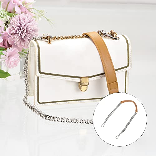 uxcell Purse Chain Strap, 39" Leather Iron Flat Chain Strap Handbag Chains Purse Handles Shoulder Replacement Strap (Beige Strap Silver Chain) - color: Beige, Silver, size: 39"