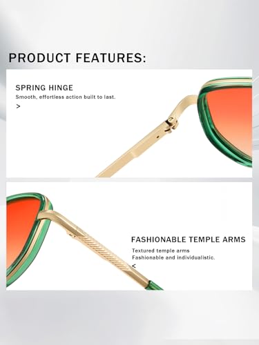 kimorn Women's Tangle Free Aviator Sunglasses, Polarized UV400 Protecion | Retro Square Frame Shades, Small-Medium Fit, Driving, Beach, Daily Wear - color: Gold+clear Green+pink Grading