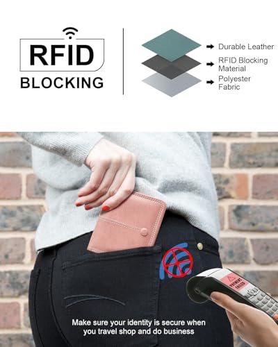 TFKGS Slim Wallet for Women RFID Wallet Women Small Wallets Woman Thin Credit Card Holder RFID Blocking Bifold Compact Pocket Ladies Leather Pink Mini Purse - color: 4-Upgrade-Wax-Pink