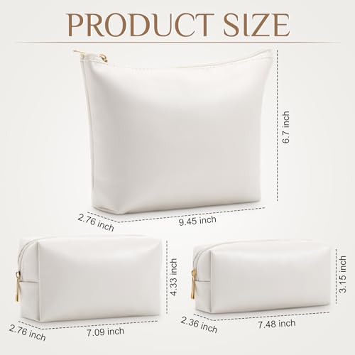 Kigeli 3 Piece Leather Makeup Bag Set Graduation Women Gifts PU Leather Makeup Toiletry Bag Bridesmaid Cosmetic Pouch Small Aesthetic Travel Purse for Wedding Birthday Women Gifts(Beige) - color: Beige