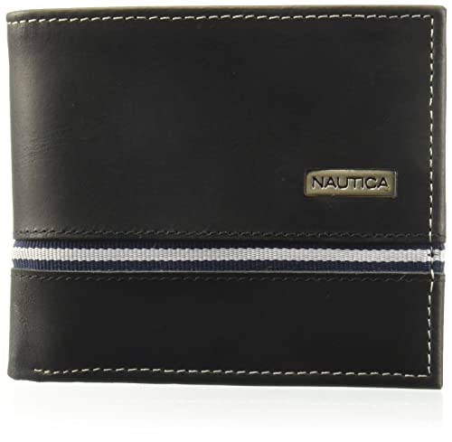 Nautica Men's Bifold Leather Wallet | RFID Blocking | ID Window | Card Slots | Organization | Durable | Stylish - color: Logo Ribbon - Black