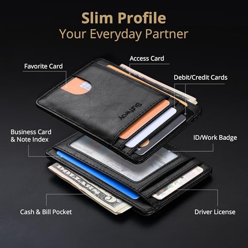 Buffway Slim Minimalist Front Pocket RFID Blocking Leather Wallets for Men and Women - Alaska Black - color: Alaska Black