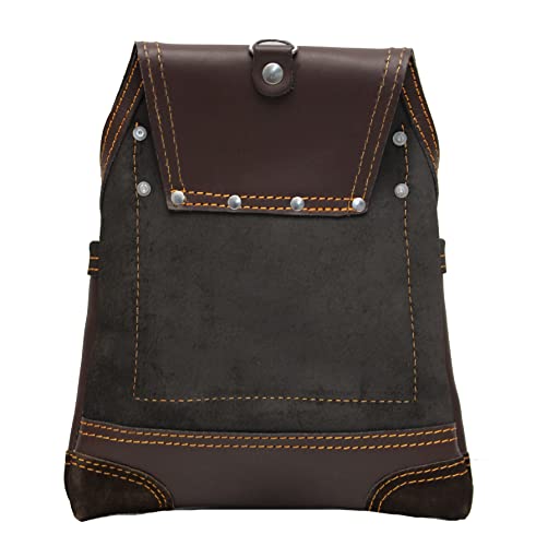 Leather Tool Pouch for Carpenter | Best for Electricians, Plumbers, Handyman and Framers | 10 Pockets with 2 Stainless Steel Hammer Holders - color: Dark Brown