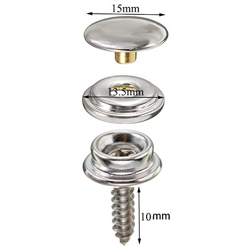 PZRT 10 Sets Canvas Snap Kit Fastener Screw Snaps Consists of Buttons Sockets and Screw Studs for Leather Jackets Handbags - color: silver