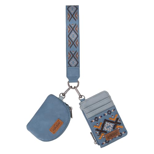 Wrangler Western Keychain Wristlet Wallets for Women Retro Dual Pouch Wristlet Credit Card Holder Wallet with Zipper Pocket WG2214-W0051JN - color: Aztec-Jean