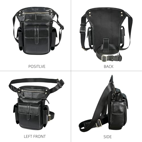 Water Resistant Canvas + Leather Motorcycle Travel Fanny Waist Pack Drop Thigh Leg Bag Pouch For Men Women FB913-5 - color: Black 2