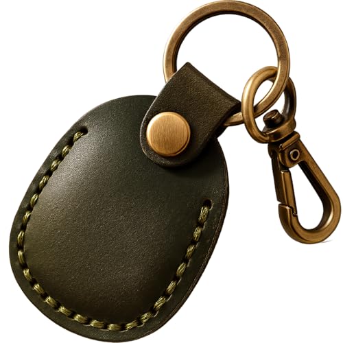 Genuine Leather AirTag Holder Compatible with Apple AirTag 2nd Gen & 1st Gen, Handmade Leather Air tag Keychain with Key Rings, Hidden Air tags Case Accessories - Olive Green - color: Olive Rreen
