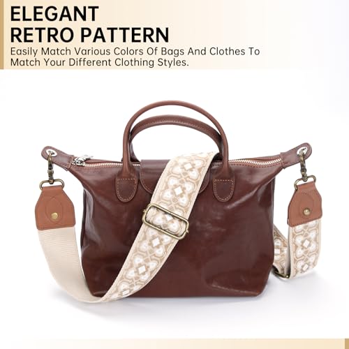 Purse Strap Replacement Crossbody Adjustable Bag Strap Retro Jacquard Embroidery Wide Shoulder Strap for Women Handbags - color: Khaki Plum Blossoms