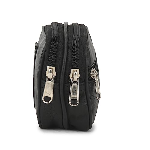 Leatherboss Genuine Leather Travel Outdoor Hiking Belt Pouch with Zipper Pocket Wallet for men women (Black) - color: Black