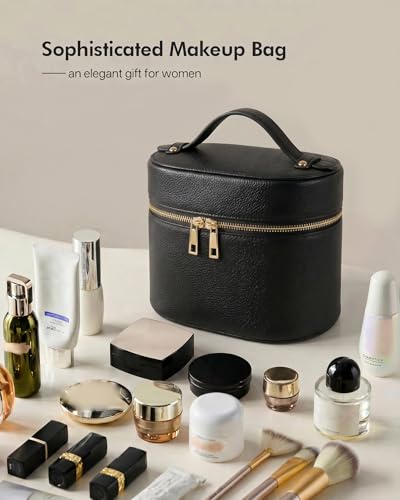 Prite 2 Pcs Makeup Bag Set Travel Cosmetic Case with Clear Pouch for Women | Removable Divider, Vanity Case, Waterproof, Vegan Leather, Elastic Slot, Dual Zipper, Structured, Easy Clean - color: Classic Black