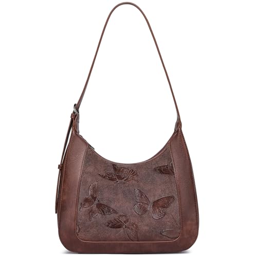 BELTANA Shoulder Bag for Women, Small Vegan Leather Butterfly Hobo Purse | Crescent Shoulder Purse, Top Handle Design, Lightweight, Underarm Style, Daily Travel & Shopping, Gift Choice - color: Coffee