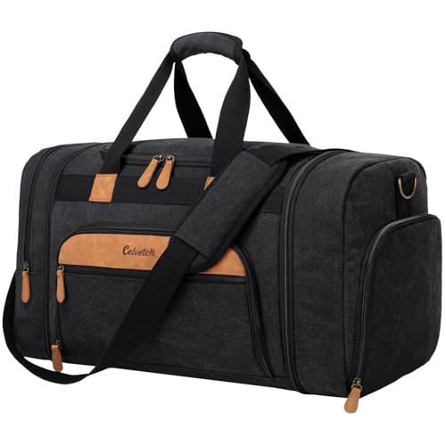 Canvas Duffle Bag 50L Expandable Travel Weekender Bags, Dark Grey | Travel Duffel Bags for Men Women, Weekender Overnight Bag with Shoes Compartment, for Travel, Camp, Gym, Business - color: Dark Grey