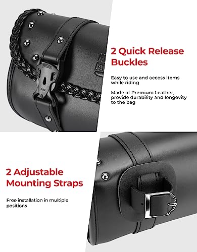 KEMIMOTO Motorcycle Tool Fork Bag PU Leather Universal - style: Black Classic Buckle