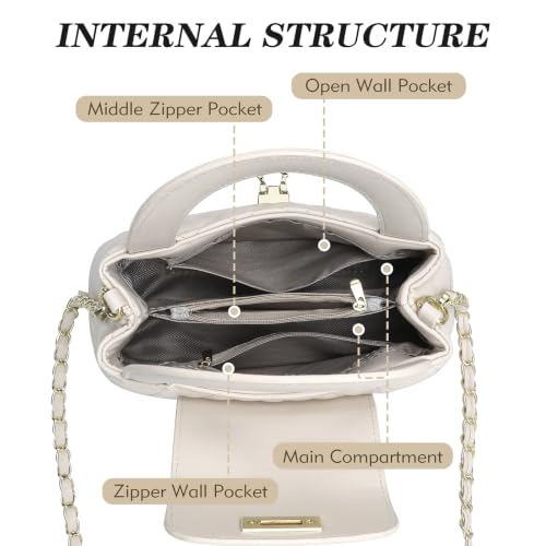 Small Quilted Crossbody Purse for Women, Faux Leather Top Handle Bag with Chain Strap, Elegant Mini Handbag - color: White