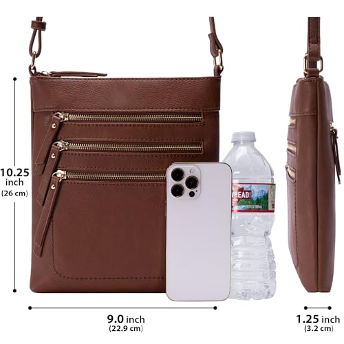 Solene Crossbody Bag Functional Multi Pocket Messenger Purse Top Zip Closure Shoulder Handbag With Adjustable Strap - color: Coffee