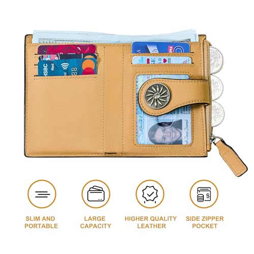 Tipmile Small Wallet for Women Bifold RFID Blocking Card Holder Leather Wallets with Zipper Coin Pocket - color: Yellow