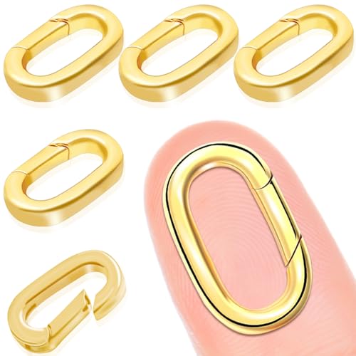 5PCS Oval Clasp Carabiner Necklace Connector Stainless Steel Spring Clasps Bracelet Closures Keychain Lock Clasps Necklaces Clips Key Rings Bracelets Shortener for Jewelry Finding DIY Making Kit (A8) - color: 5PCS - Gold, size: X-Large (0.88*0.51in / 22.5