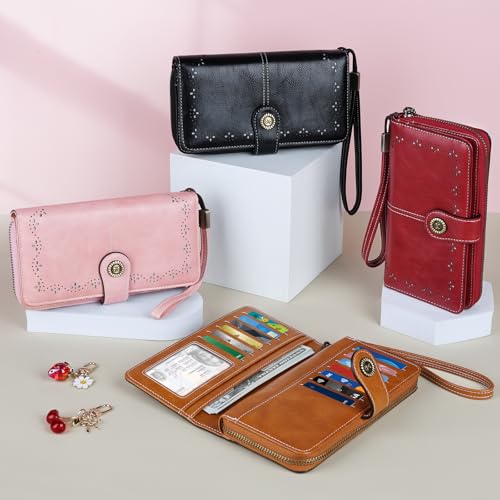 Red Wristlet Wallets for Women with with Strawberry Bag Charm | Credit Card Holder, Large Capacity, 12 Card Slots, Zipper Pocket, Ladies Clutch - color: Red - Strawberry
