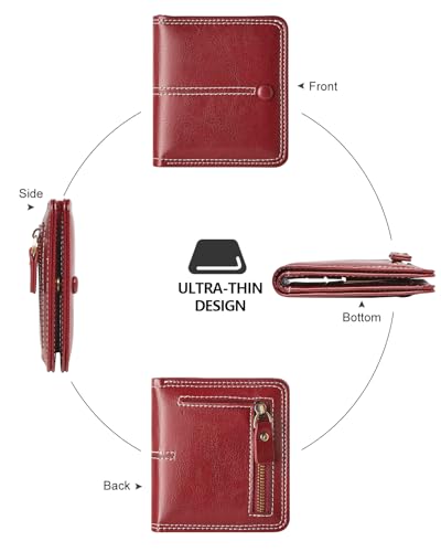 TFKGS Slim Wallet for Women RFID Wallet Women Small Wallets Woman Thin Credit Card Holder RFID Blocking Bifold Compact Pocket Ladies Leather Red Mini Purse - color: 4-Upgrade-Wax-Red