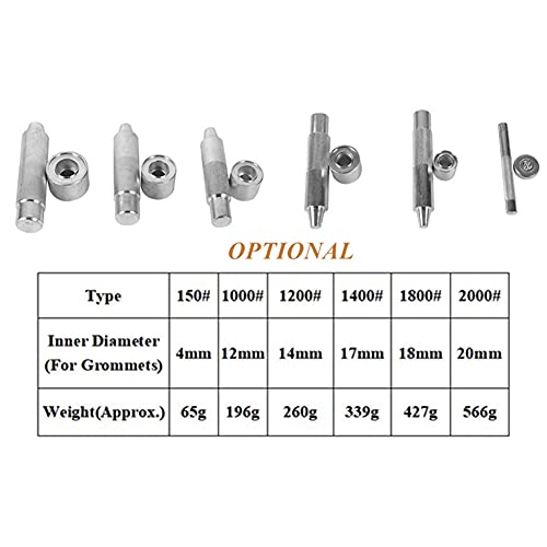 Eyelet Punch Kit Grommet Tool Set Hollow Punch Dies for Leather Craft Clothing Fabric Curtain Handbag | High Carbon Steel, Handheld Punch Press with Comfort Grip (1400# 17mm) - size: 1400# 17mm