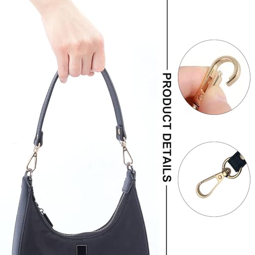 2PCS Black Bag Straps with Swivel Clasps Purse Leather Handles Replacement for Handbag/Shoulder Bag 11 Inch Long (Gold Clasp)