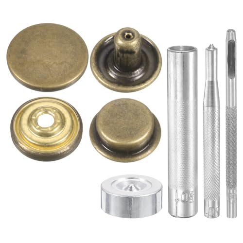 HARFINGTON 24Set Leather Snaps Fasteners Kit 17mm Dia Brass Press-Stud Cap Button 2.95" Length Metal Snap Buttons with 4 Install Tools for Coat Bag Leather Marine Boat Canvas, Bronze - color: Bronze, size: 17mm