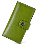 BOSTANTEN Womens Leather Wallet RFID Large Capacity Credit Card Holder | 20 Card Slots, Phone Holder, Zipper Coin Pocket, Clutch Wallet, Long Bifold, Ladies Gifts, Green - color: D-Green