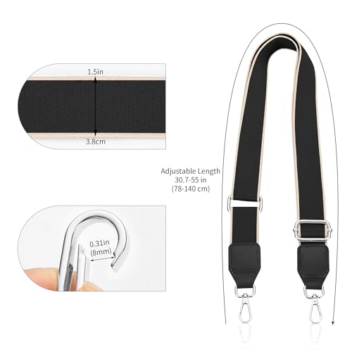 Hamdecro Purse Straps Replacement Crossbody, Universal Wide Shoulder Strap for Bags Adjustable Straps for Handbags, Silver Buckle - Black - color: Silver - Black