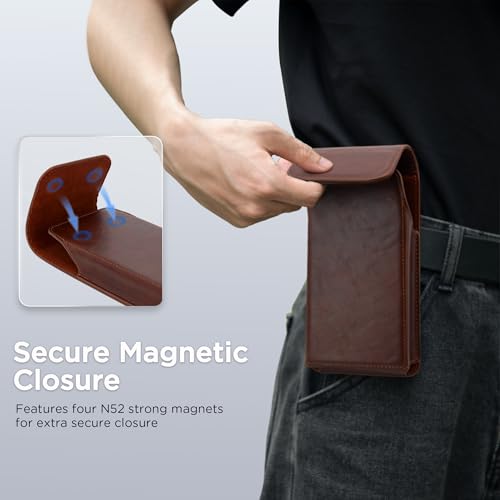 Holster for Galaxy S25 Ultra S24 Ultra S23 Ultra 5G Note 20 Ultra 5G Note 10+ Plus 5G, Premium Leather Pouch with Belt Clip Phone Holster Belt Case, Coffee -XL - color: Coffee, size: X-Large