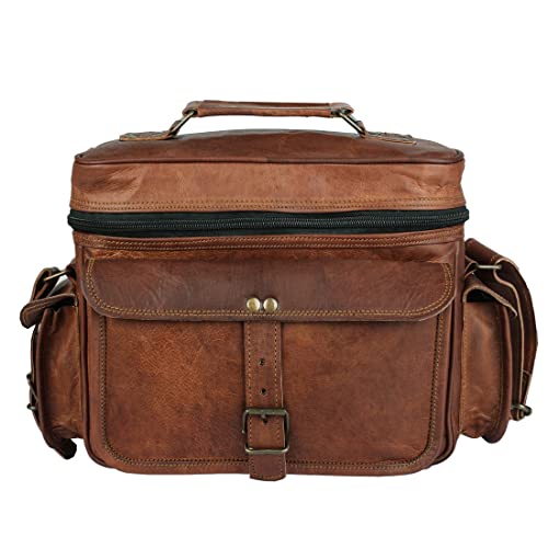 Leather Messenger Bag for Camera - Vintage Shoulder Satchel Camera Bag for DSLR, Canon, Nikon, Fuji Cameras - Travel, Portable Photography Bag
