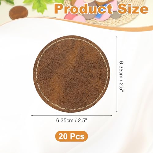 uxcell 20 Pcs Leather Patches for Hats, Round Leather Hat Patches with Adhesive, Rustic Faux Iron on Blank Patch for Laser Engraving Fabric Repair Sew Crafts, Dark Brown - color: Dark Brown