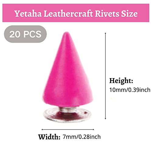 Yetaha Rose Red 7x10MM Cone Punk Screw Back Rivet Spikes, Metal Studs - color: Rose Red