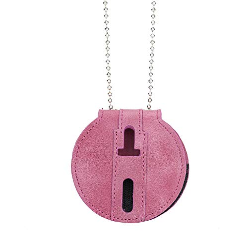 Dusty Rose Pink Full Grain Leather Law Enforcement Round Badge Holder with Belt Clip - Optional Use Around The Neck