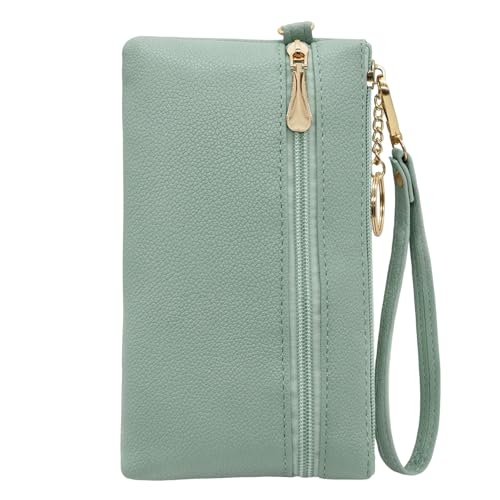 LJCZKA Leather Wristlet Wallet for Women Men Large Capacity Clutch Handbags Purses Long Cellphone Credit Card Holder Pocket Bag with Wrist Strap, Keychain (Green) - color: Green