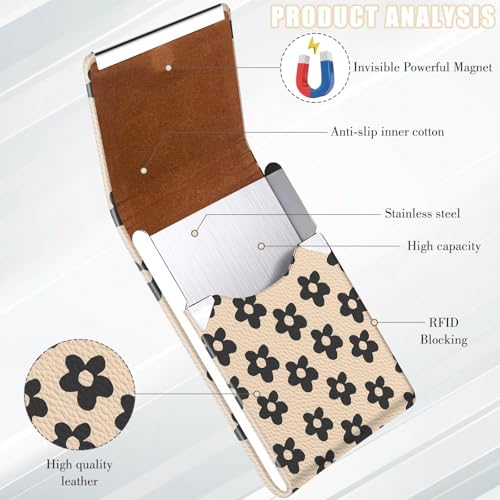 2Pack Leather Stainless Steel Business Card Holder, Metal Slim Business Card Case for Women or Men, Pocket Business Card Carrier with Prints, Magnetic Closure, RFID Blocking - color: Petals-Black