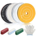 8Pcs 4 Inch Polishing Buffing Wheel Kit for Bench Grinder | 1/2" Arbor Hole Buffing Wheels with 3 Polishing Compound and Gloves for Metal,Stainless Steel,Jewelry,Wood,Glass,Ceramic ect - size: 4 Inch