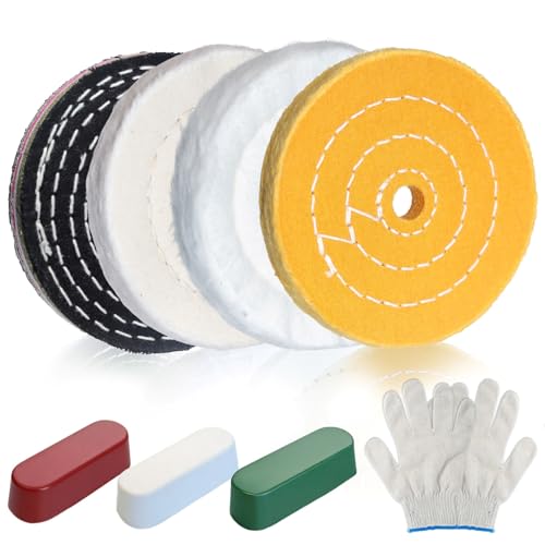 8Pcs 4 Inch Polishing Buffing Wheel Kit for Bench Grinder | 1/2" Arbor Hole Buffing Wheels with 3 Polishing Compound and Gloves for Metal,Stainless Steel,Jewelry,Wood,Glass,Ceramic ect - size: 4 Inch
