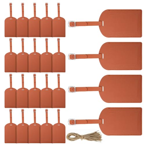 24 Pack Leather Luggage Tag Brown Wedding Favors Bulk Travel Tag - color: Brown