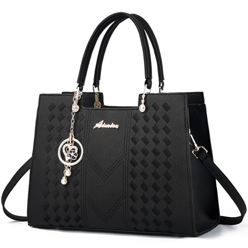 ALARION Purses and Handbags for Women Satchel Purse,PU Leather Tote Bag Crossbody Top Handle Bags with Zipper - color: Lizi CX Black