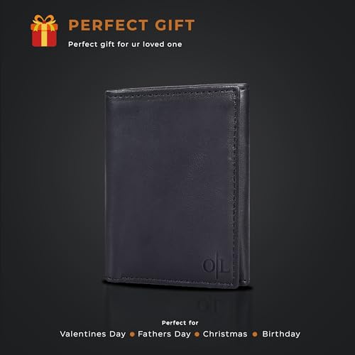 Trifold Leather Wallet for Men - RFID Slim Minimalist Front Pocket 6 Slots - color: Wash Black