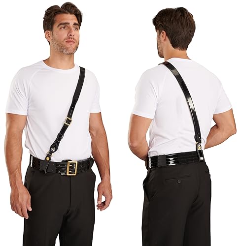 JAY-PEE Sam Browne Shoulder Strap 1 1/4 inch Leather Cross Strap Includes 2 | D-Rings that Connect to Duty Belt. Gun Belts (gun-belts). From JAY-PEE - color: High Gloss, Brass, size: 28" long Extra Small