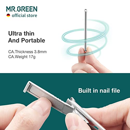 MR.GREEN Ultra Thin Nail Clippers German Precision Manufacturing Technology Nail Cutters with Cow Leather Cover Superior Texture (Light Brown) - color: Light Grey