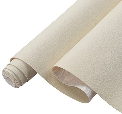 Picheng Lychee Faux Leather Fabric - 13.8" x 53" Soft Faux Leather Roll | Lychee Texture Solid Color Faux Leather Sheets Marine Vinyl for Making Crafts Leather Earrings Bows Sewing DIY (Meter-White) - color: Meter-white