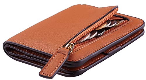 Toughergun Women’s Small Slim Leather Wallet with RFID Protection, Compact Bifold Mini Purse with Clear ID Window - color: 13 ReNapa Tan