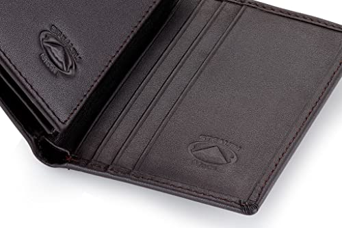 Stealth Mode Leather Trifold RFID Wallet For Men With Flip Out ID Holder - color: Coffee